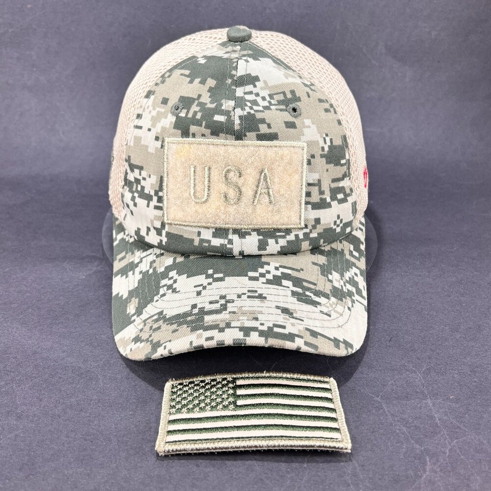 USA Detachable Flag Strap Back Hat Pit Bull Brown Tactical Digi Camouflage Mens